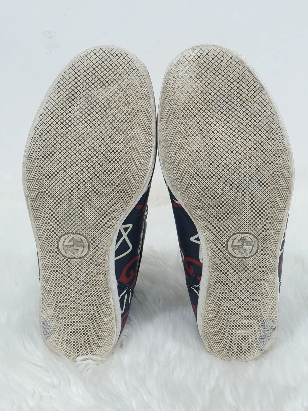 Gucci Navy High-Top Sneakers with Red & White Graphic Print